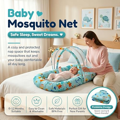 Image of StarAndDaisy 3-in-1 Baby Nest with Mosquito Net, Soft Baby Bedding Set and Sleeping Mattress, Portable Travel Bed, Comfortable Baby Lounger for Newborn Boys and Girls