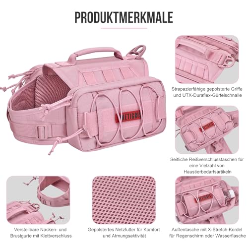 OneTigris Mammoth Hunderucksack 2.0 Version Reißen Camping Wandern Hundebackpack für M/L Größe Hunde (M, Rosa)