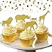 JeVenis 30 Pcs Gold Glitter Dschungel Safari Tier Cupcake Topper Dschungel Tiere Kuchen Dekorationen für Dschungel Safari Tiere Party Baby Duschen