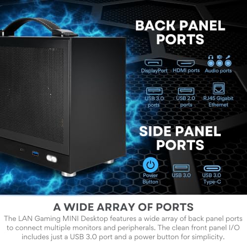 Image of LAN Gamer 8.1L Mini ITX Desktop RTX 5060 Ti 8GB, Intel 20-Core Ultra 7 265KF, 32GB DDR5 RAM, 2TB Gen4 NVMe SSD, SFF PC w /Windows 11 Pro, 3-Year Warranty, RGB Keyboard+Mouse, Internal Wi-Fi 6E (Black)