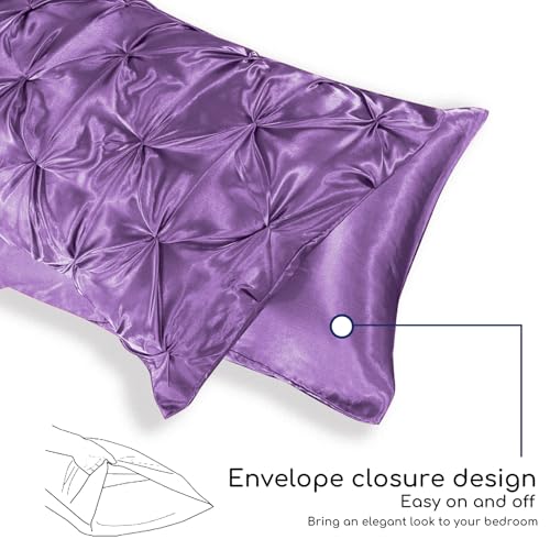 MR&HM Satin Comforter Twin XL 5 Pieces - Luxurious Pinch Pleat Bedding Set with Comforter, Flat Sheet, Fitted Sheet, Pillowcase & Sham, Super Silky Soft Bed Set for All Season (Twin XL, Lavender)