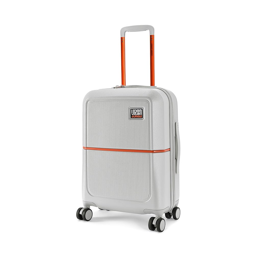 Urban Jungle by Safari Cabin, The Caliber (55cm) Trolley, 44L Capacity Hard Sided Polycarbonate Small Suitcase with USB Charging Socket,TSA Lock,Anti Theft Zipper,8 Silent Wheels Spinner (Cloud Grey)