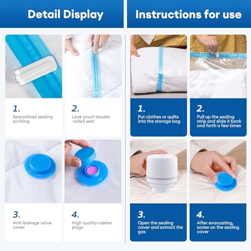 Image of 6 Combo 2x50*60,2x 60*80cm,2x70*100cm Vacuum Bags With Electric Pump for Clothes,Blankets,Pillows, Bedding,Airtight Reusable Packing Bags,Space Saver Bag,Vacuum Storage Compression Ziplock Bags