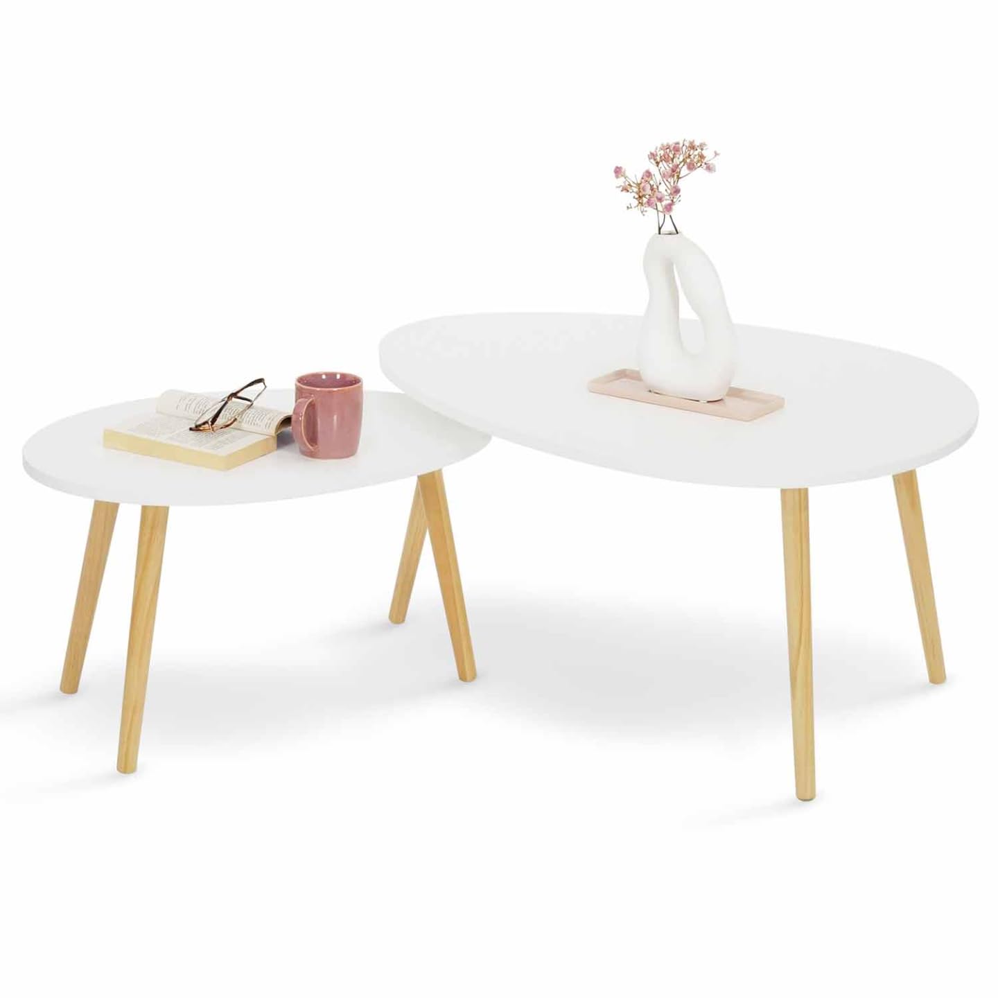 IDMarket - Lot de 2 Tables Basses gigognes Gaia laquées Blanc scandinave