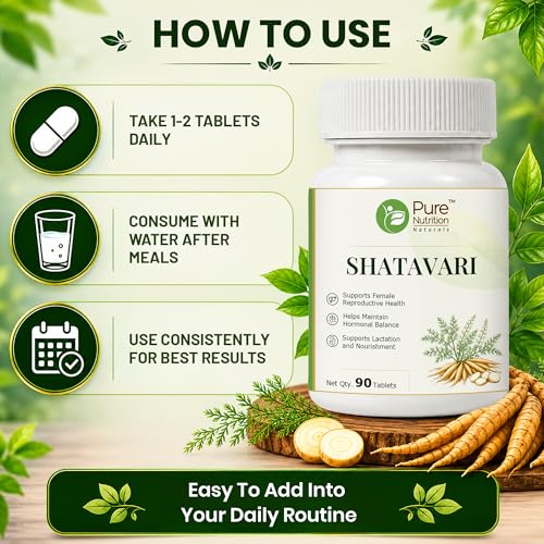 Image of Pure Nutrition Shatavari Tablets | Shatavari Organic Tablets | Herbal Lactation Supplement for Breastfeeding for Women Wellness, Hormonal Balance & Daily Vitality Support | Ayurvedic Formula - 250mg 90 Tabs