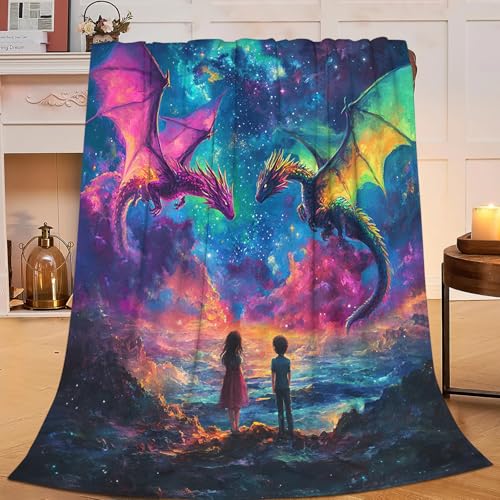 Purple Dragon Blanket Dragons Throw Blankets for Girls Boys Kids Super Soft Warm Fleece Flannel Animal Throws Gifts for Adults Men Women Cozy Plush Stuff Couch Bed Bedding Decor 50x40