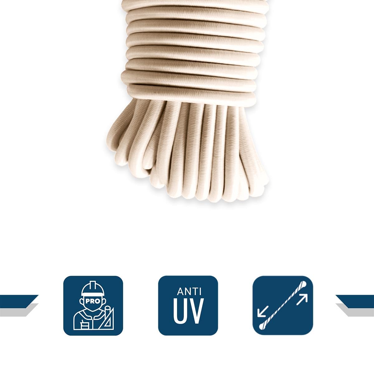 Corda elastica Avorio 20 m - Qualità PRO TECPLAST 9SW - Cavo per teloni con diametro 9 mm