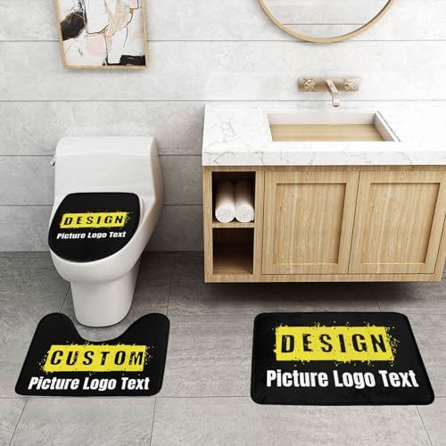 HSPOILDOGED Custom 3 Piece Bathroom Rugs Design Image Logo Text Personalized Bath Mats Customized Non-Slip Bath Rug/U-Shaped Contour Rug/Toilet Lid Cover (24x16in)