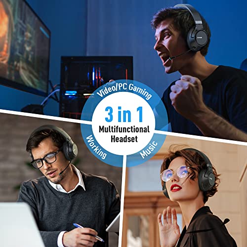 COOSII Wireless Bluetooth Headsets with Microphone for Computer, Headphone Foldable Over Ear Soft 40H with Retractable Mic, USB Dongle for PS5 PS4 PC Cellphone Laptop