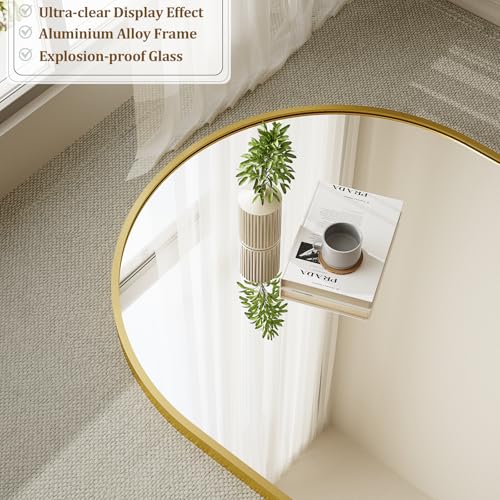 GLSLAND Arched Full Length Mirror - 68" x 24" Floor Mirrors Aluminum Alloy Frame Full Body Mirror for Cloak Room, Bedroom, Living Room,Gold