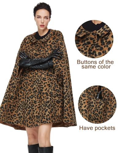 Women Wool Blend Cape Coat with Pockets Vintage Idyllic Single-Breasted Pea Coat Outwear for Fall Winter4