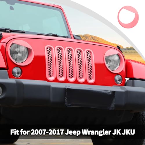 Image of JWWY Front Grille Insert Radiator Grille Grillwork Surround Assembly Inserts Headlight Headlamp Cover Trim Set Fit for 2007-2017 Jeep Wrangler JK JKU Exterior Accessories 9pcs Pink