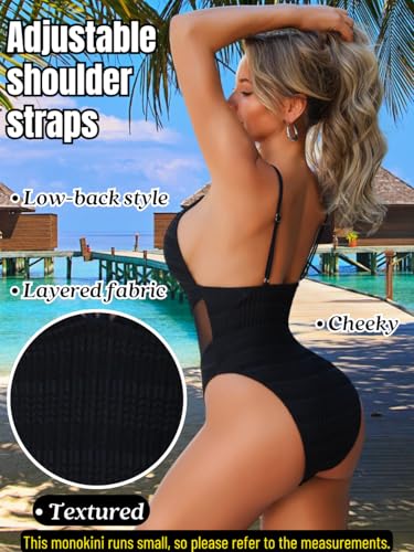 High-Cut Cheeky Monokini for Women, Deep-V Neck Strappy Mesh Bathing Suits, Low-Back Sexy One Piece Swimsuit3