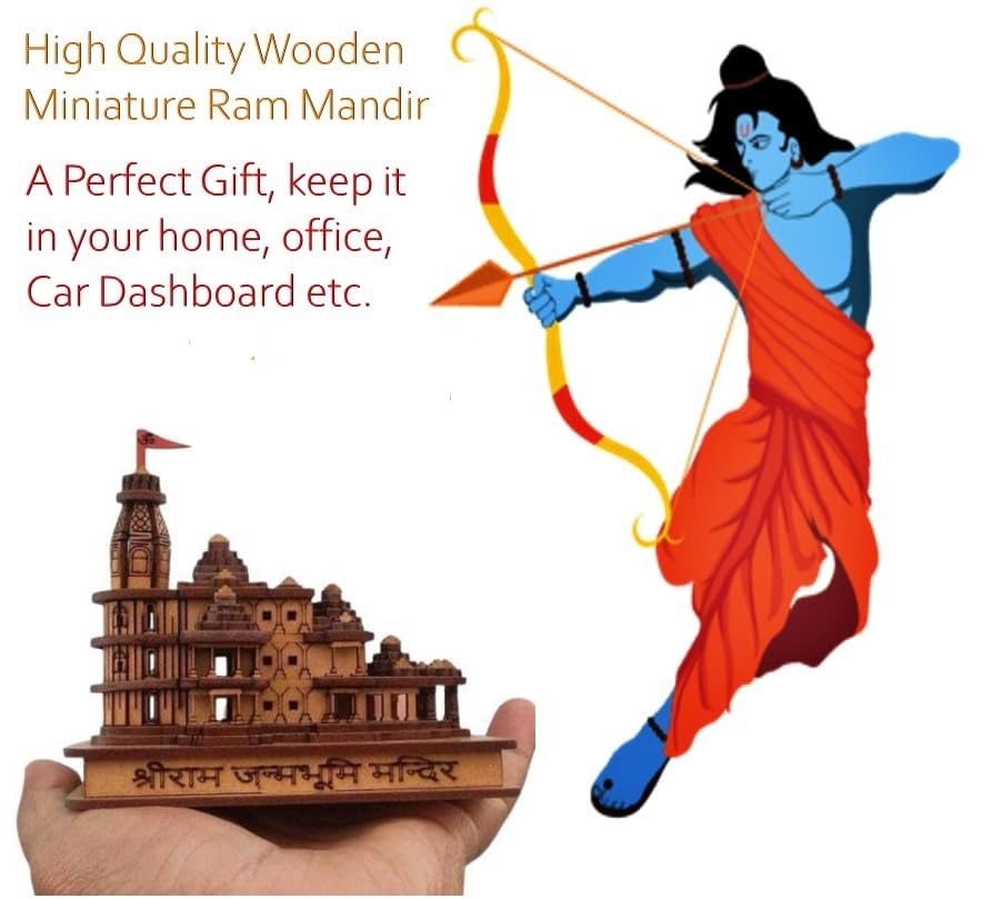 Image of Wood Shri Ram Mandir Ayodhya Mandir for Home (Small) - Ideal for Home Decor, Temple and Best Gift, Gold