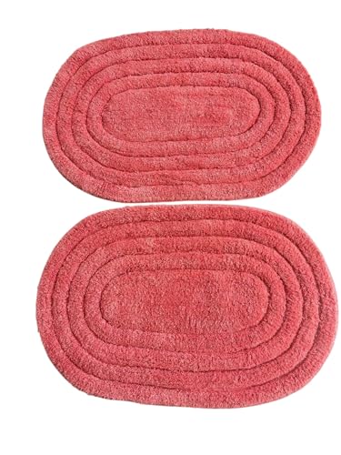 Image of My Home Cotton Door Bath Mat Super Soft Non Slip Mats for Bathroom, Door,Large, Pack of 2 (Oval Solid Orange)