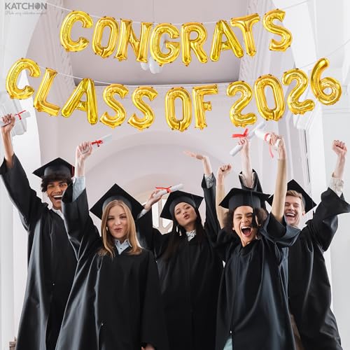 Image of KatchOn, Gold Congrats Class of 2026 Balloons - 16 Inch | Graduation Foil Balloon Banner for Graduation Decorations 2026 | 2026 Graduation Balloons for Graduation Party Decorations