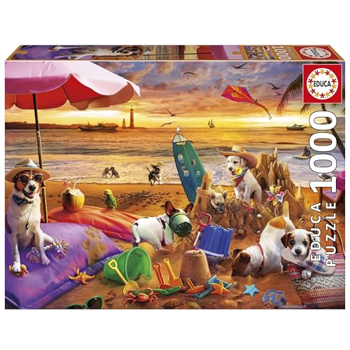 Puzzle EDUCA Chiens Jouant à la Plage 1000 pièces 68 x 48 cm À partir de - vue 2