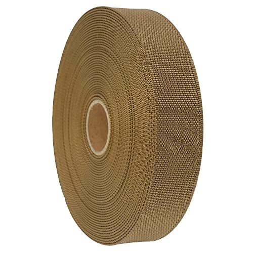 GM CLIMBING MIL-W-17337 Nylon Webbing Flat MilSpecs 1200Lbs for Tactical Goods, Backpack Straps, Loops, Slings, PALS MOLLE Webbing Adapter 1 inch x 30Ft / 10 Yards Coyote Brown