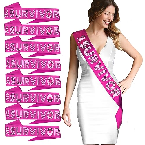 Cancer Survivor Sash with Ribbon - Breast Cancer Awareness Color Sashes for Cancer Walks or Fundraiser events