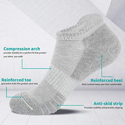 Lapulas Athletic Ankle Socks, Low Cut Cushioned Anti-Blister Running Tab Sports Socks For Men And Women 6Pairs (Gray, L) #TOP3