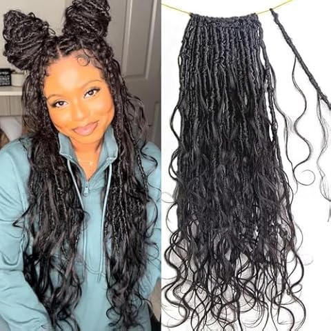Body Wave Pre Looped Crochet Locs With Human Hair Curls Dreadlocks Crochet Boho Faux Locs Hair with Wavy Ends 22inch 72locs Natural Color Cover