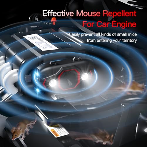 Image of Ultrasonic Rat Repellent for Car, Rodent Repellent for Car with 4 Strobe Light, Car Rat Protection Device to Protect Wires in Car, Bike, Engine, Permanent Solution for Rats, Mice, Squirrels