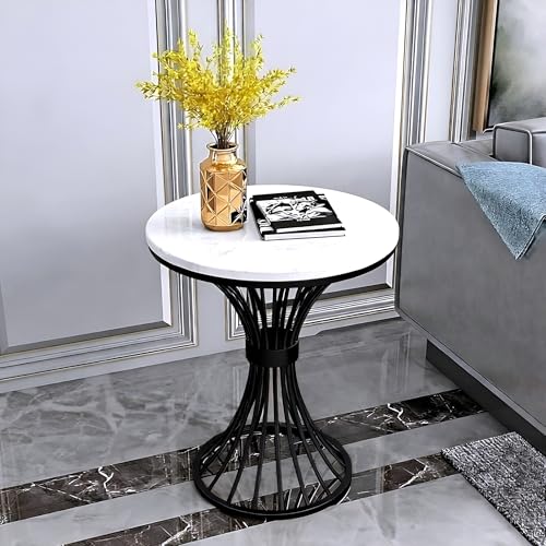 Image of Round Coffee Table Side Table Modern Home Decor Tea End Table for Living Room Bedroom and Balcony (Black White)