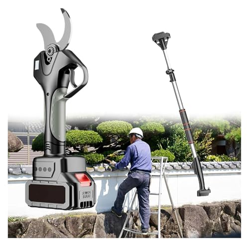 CSYQPDMBDL Tijeras de Podar Eléctricas, Podadora de jardín inalámbrica for Ramas de árboles, con Varilla de extensión de 2,1 m de Altura, 2 baterías