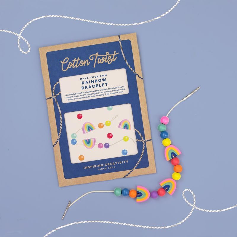 COTTON TWIST Kids Rainbow Bracelet Making Gift Kit - Children Creative Beading Jewellery Designing Craft Play Set - Single Unit