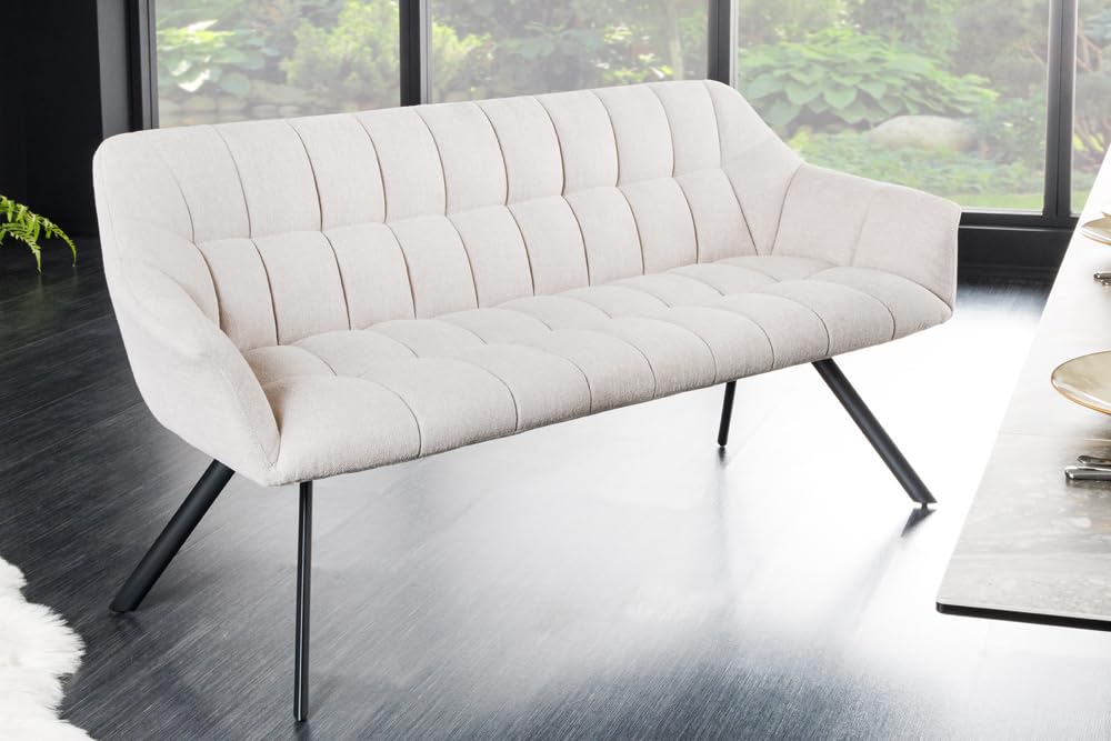 Riess Ambiente Esszimmer Sitzbank Papillon - 165cm - Champagner beige schwarz - Strukturstoff Metallgestell Rückenlehne Armlehnen Polsterbank Küchenbank