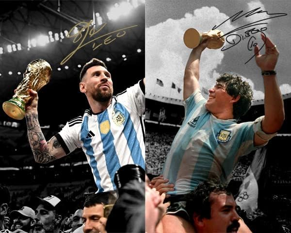 Ikonic Fotohaus Diego Maradona Lionel Messi Argentina Soccer Legends Signed Photo Autograph Print Wall Art Home Decor - Image 2