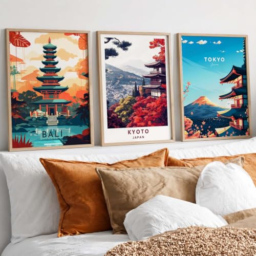 Image of kotart Japanese City View Wall Framed Posters | Aesthetic Japan Theme City View Framed Poster for Living Room Bedroom Gaming Room Studio Wall Decor Set Of 3 (14x20 Inch)