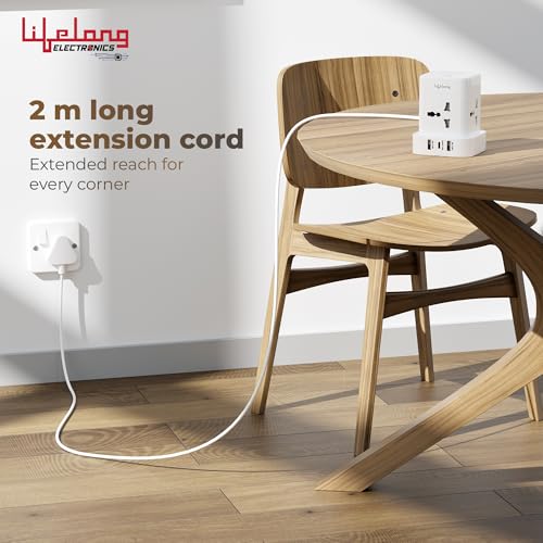 Image of Lifelong Electronics Extension Board 7-in-1 with Switch | 4 AC Sockets + 3 USB Ports (2 Type A + 1 Type C) | Overload Protection | Desk Accessories & Multiplug Gadget | 2M Cord (Model: Cube)
