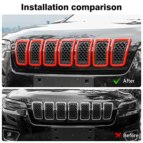 Image of JeCar Grille Inserts ABS Grill Cover Trim Kit Compatible with Jeep Cherokee 2019-2021 KL, Red