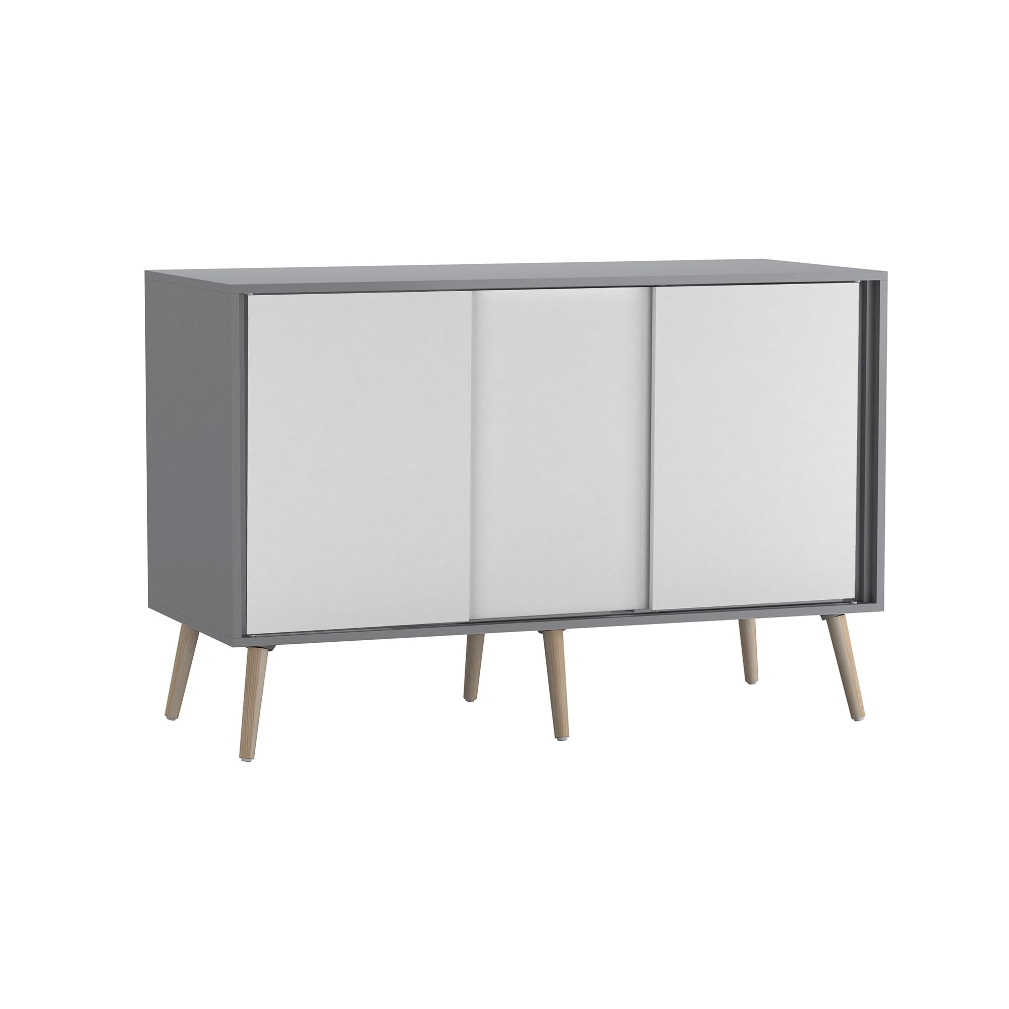 URBNLIVING 3-Door Sliding Sideboard Cabinet with Wooden Legs, Modern Cupboard, Credenza for Living Room, Dining Room or Office, Storage Organizer with Stylish Sliding Doors, Mix & Match Colour Combos