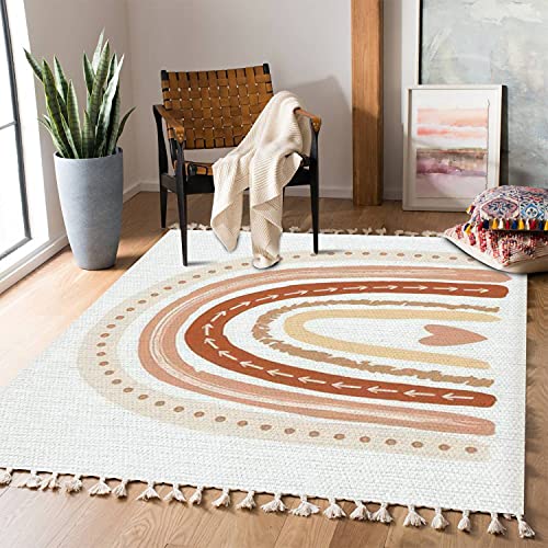 Image of JBNJANKDAV Boho Rug Scandinavian Nursery Rainbow Print for Playroom with Neutral Area Carpet Patio Hallway Runner Mat Pad Minimalist Home Decor Living Room Bedroom Indoor Outdoor, Multi3, 90x150cm