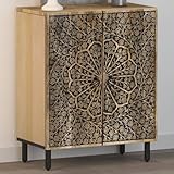 Bois massif durable et esthétique Fabriquée en bois de manguier massif avec finition naturelle, cette credenza combine robustesse et élégance. Le motif sculpté à la main ajoute un style rétro unique à votre buffet cabinet, parfait pour une décoration chaleureuse.