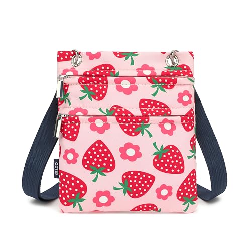 Crossbody Purse with Strawberry Print, Zipper Pocket, Adjustable Strap, Women's Shoulder Handbags