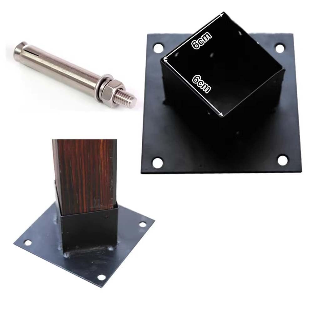 Base de poste, anclaje de poste de valla, soportes de poste de madera para soporte de barandilla de cubierta, placa base de cubierta de pabellón, revestimiento de polvo negro