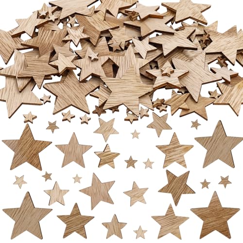 ParPix Pequeñas estrellas de madera para manualidades, 0,8 – 4 cm, 100 unidades, decoración navideña, estrellas de madera, decoración para manualidades, decoración de estrellas, confeti, decoración de