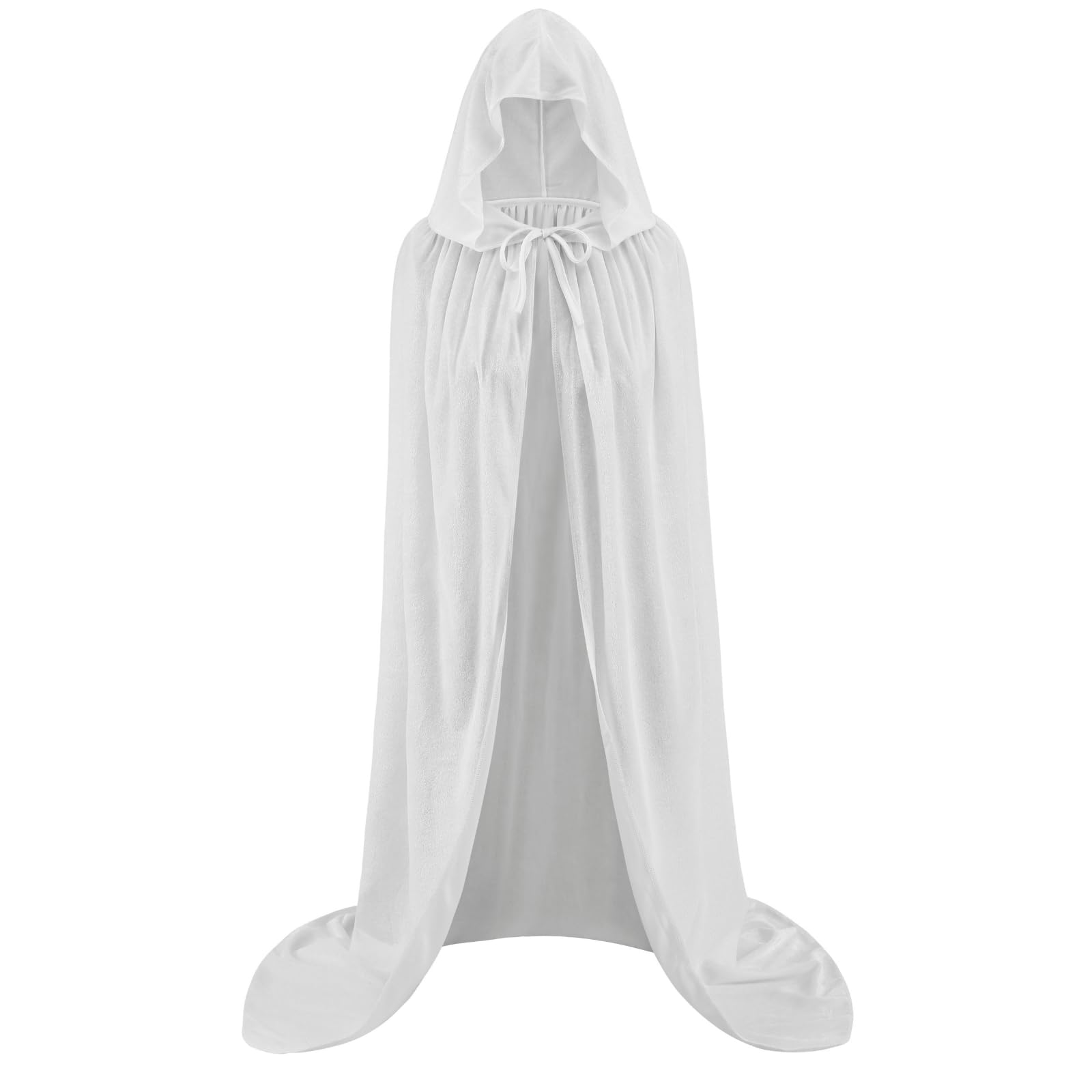 DELIVESS Velvet Hooded Cloak White Cape with Hood Men Halloween Wizard Robe Costume Witch Adult Women (150CM/59, White)