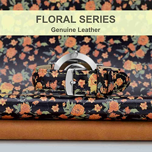 Wocci 22Mm Flower Watch Band For Women, Genuine Leather, Quick Release Strap, Rose Gold Buckle (Red-Yellow Rose) #TOP1