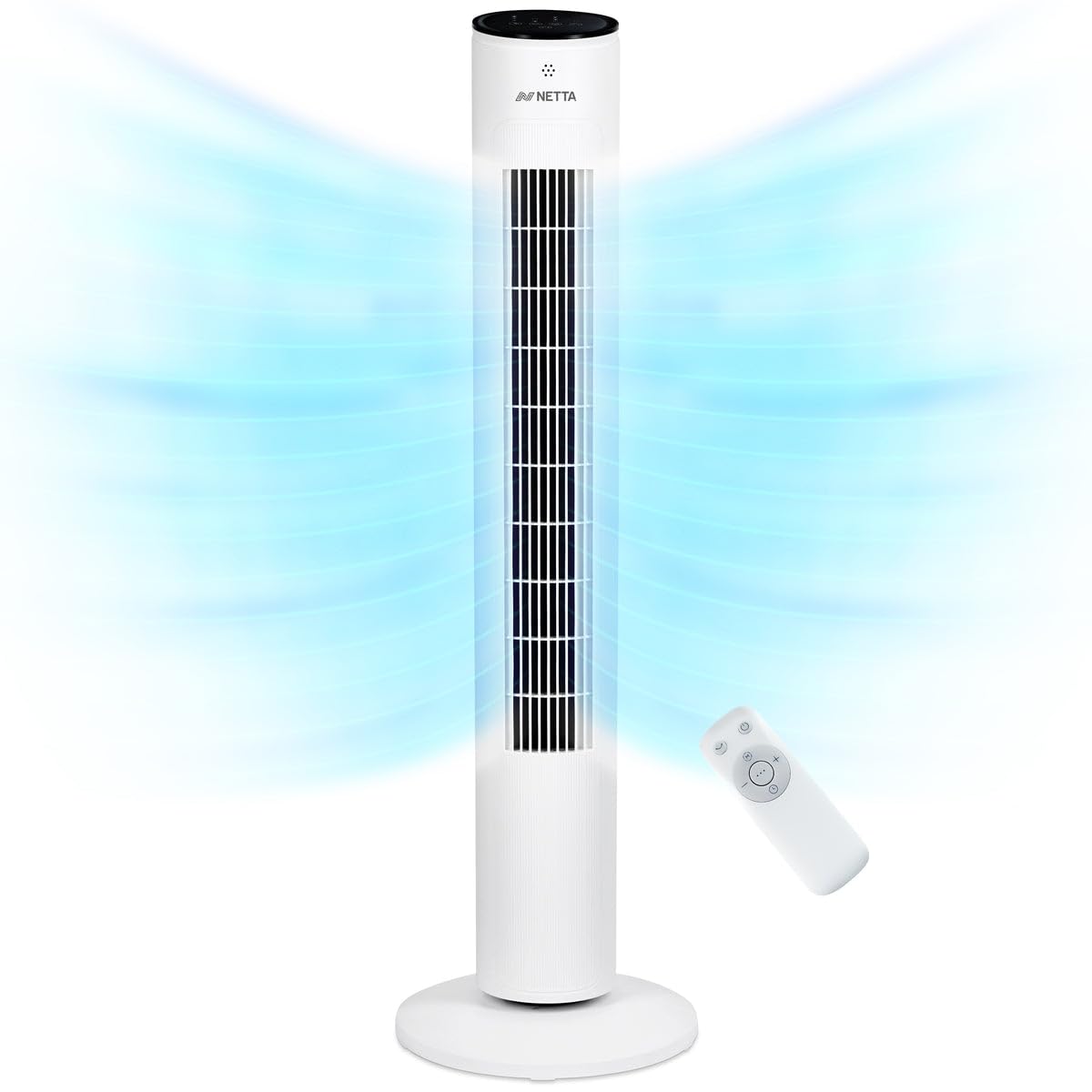 NETTA Tall Tower Fan 42 Inch, Quiet Bladeless Tall Fan,7 Hour Timer with Remote Control, Oscillation, LED Touch Display, 3 Modes & 3 Speed Settings for Home & Office - White