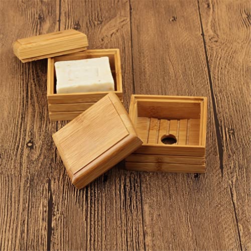 2-Pack Wooden Soap Case Holder with Lid - Wooden Soap Dish for Bathroom, Shower, Bathtub