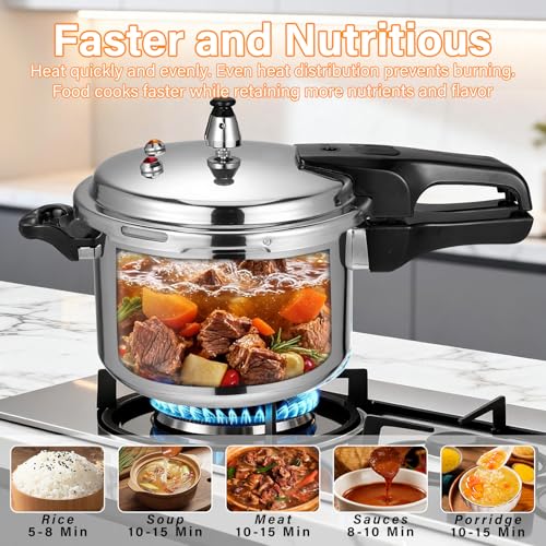 Image of DOITOOL 4.2 Quart Aluminum Pressure Cooker Stovetop Fast Cooking Pot Pressure Canner Compatible for Induction Cookers and Gas Stoves, Silver (4L)