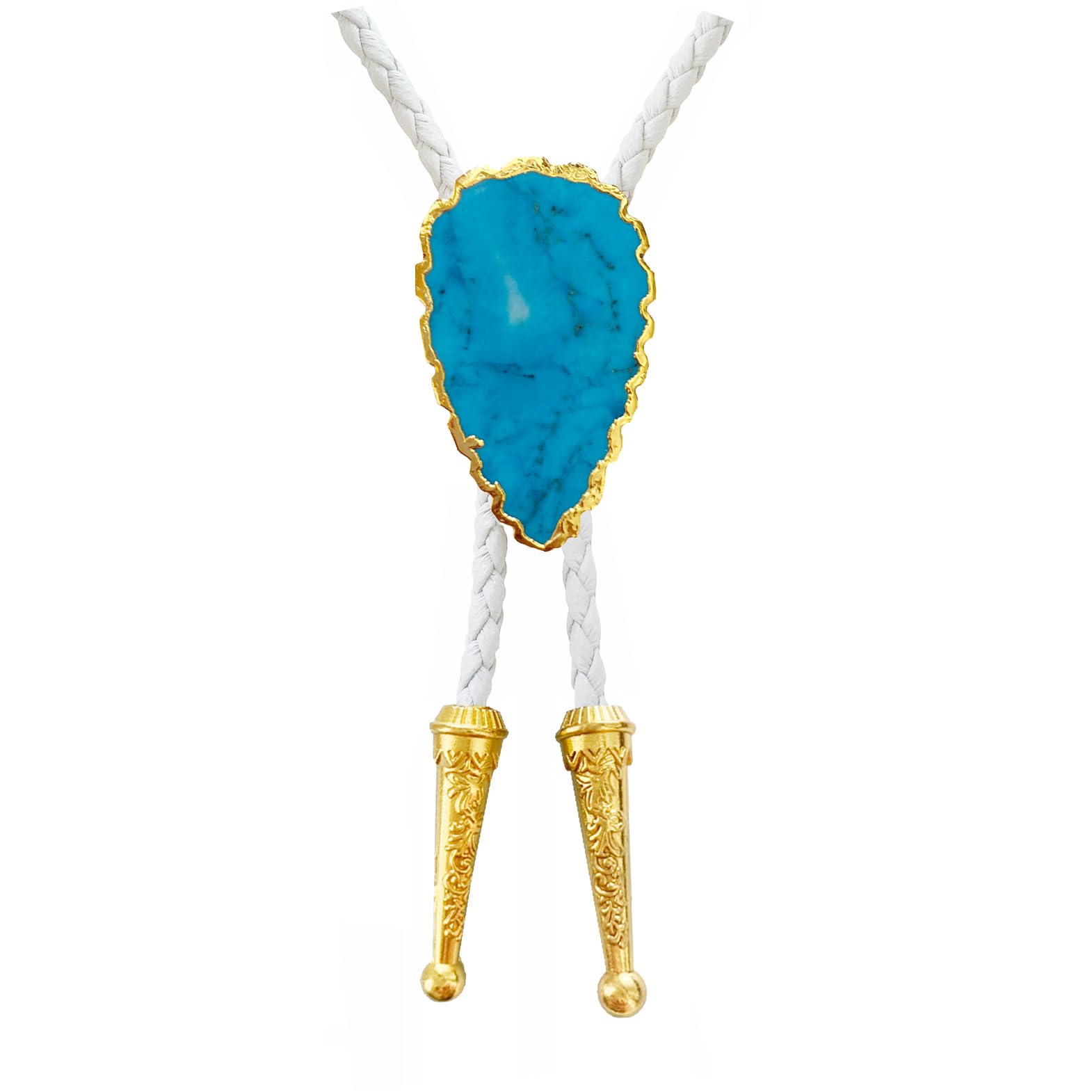 Daisy Del Sol Gemstone Bolo Tie Braided Vegan Faux Leather Natural Stone Gold Handmade Necklace Adjustable Boho Western Jewelry