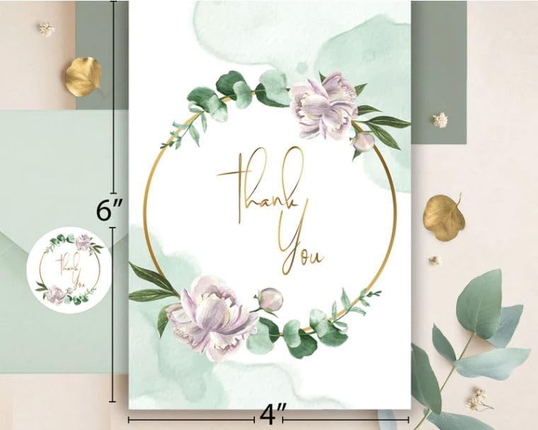 Miniatura 3 de WHOLISTIC JOY Tarjetas de agradecimiento  Juego de 48 con sobres y calcomanías  Florales de lámina dorada para bodas, bebés, despedidas de soltera,