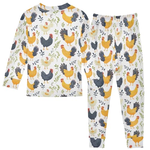 Pajama Sets Long Sleeve Chicken Pattern with Plants Soft Comfy Sleepwear 2 Piece PJS 3-8T3