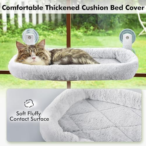 image for AMOSIJOY Cordless Cat Window Perch, Cat Hammock for Wall with 4 Strong