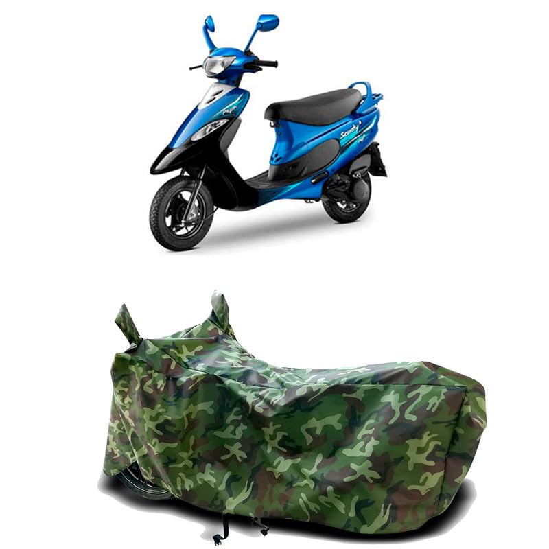 Image of DUFFEL-100% Heat Protection Two Wheeler Bike /Scooty Body Cover for TVS Pep Plus Water Resistance /UV-Rays /Birds Dropping /Scratchproof /Dust Proof /Waterproof[Green Jungle Print]